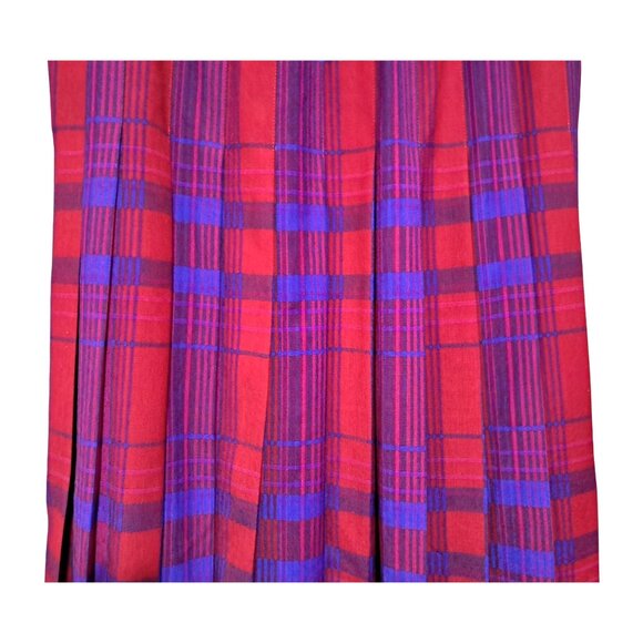 Vintage Pendleton Midi Skirt 29 Inch Waist Pleated Wool Plaid Red Pink Purple Bl - Picture 3 of 10